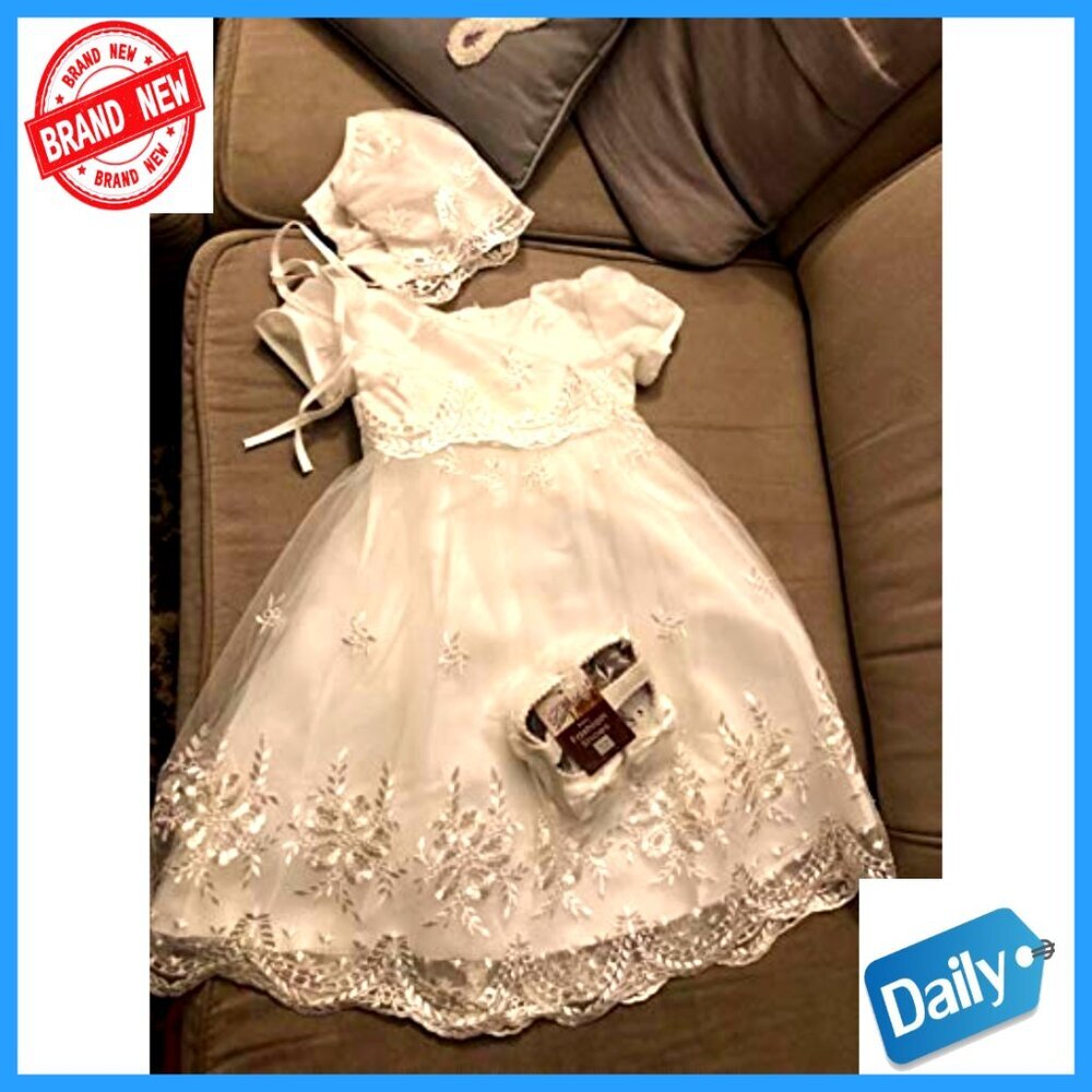 Newborn Christening Dress Floral Embroidered Satin Gown Formal Outfit - Picture 2 of 6